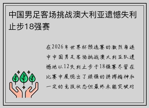 中国男足客场挑战澳大利亚遗憾失利止步18强赛